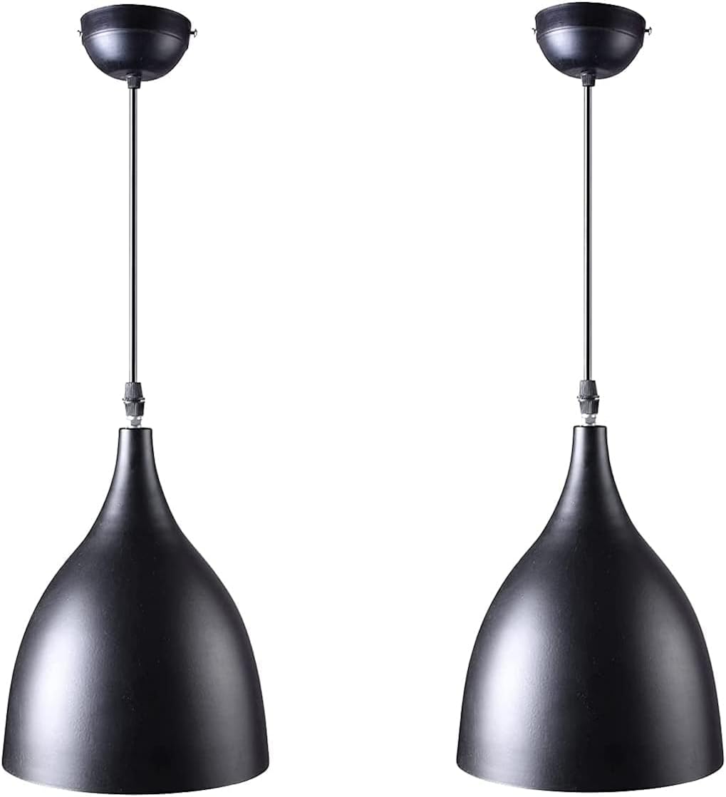 Whiteray Traditional Round Black Aluminum Metallic Decorative Hanging Lights Set Pendant Ceiling Light Classic lamp for Kitchen Dining Living room Bedroom Bathroom ((6" Shade (Pack of 2) Without Bulb)