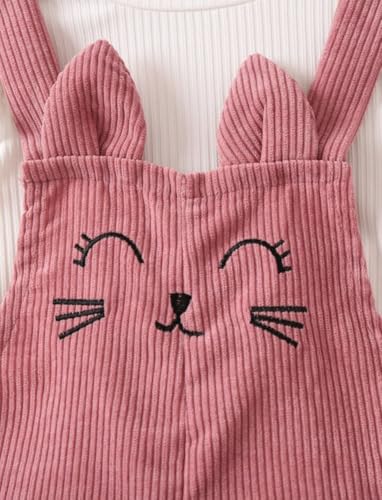 Image of Ninas Baby Girls Solid Cotton Blend Style Top and Dungarees Set with Purse (White & Pink)