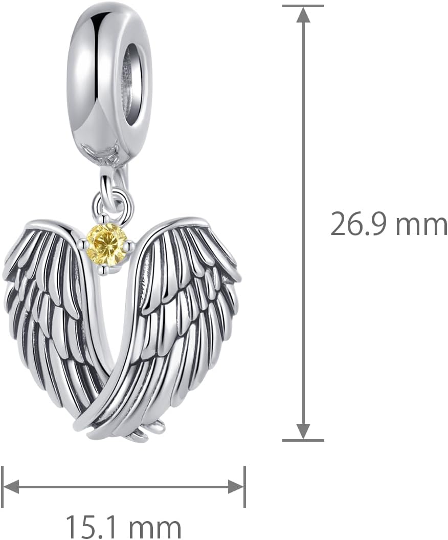 Wings of Angels Love Protection Cubic Zirconia Birthstones Dangle Charm Compatible with Pandora Charms Bracelets - Image 3