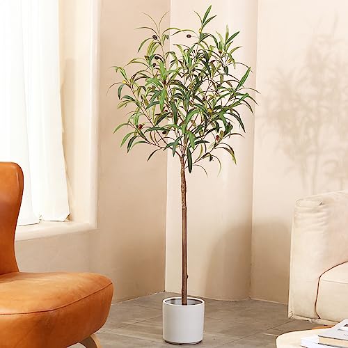 Oakred Artificial Olive Tree 5Ft Tall Faux Plants Fake Topiary Silk Trees With Realistic Fruits Leaves And Trunk Artificial Potted Tree For Home Indoor Entryway Office Gift Decor, Set Of 1 #TOP4