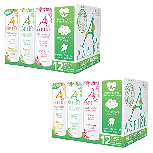 Aspire Healthy Energy Drink Variety Pack - No Calories, Carbs and Zero Sugar / Contains Natural Caffeine, Vitamins B & C / By Gourmet Kitchn - 2 Pack