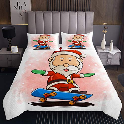 Colcha Acolchada con temática navideña,de Papá Noel con Dibujos Animados para niños y niñas, Juego de edredón temático de Deportes Extremos, de Navidad Acolchada 3 Piezas de