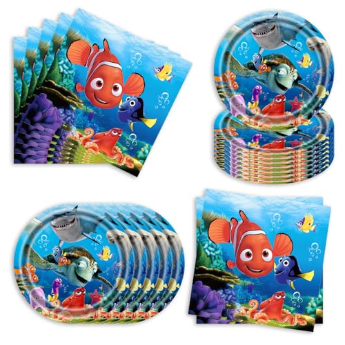Autrpoweo 40pcs Finding Nemo Party Decorations Tableware Dessert Plates and Napkins for Finding Nemo Party Supplies