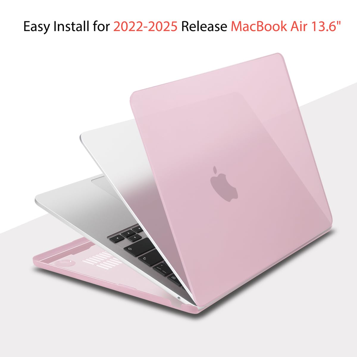 Funda Teryeefi compatible con MacBook Air de 13,6 pulgadas M2 M3 M4 2022 2023 2024 2025, modelo A2681/A3113/A3240, funda rígida para portátil, funda de teclado y adaptador USB 3.0, rosa tiza esmerilada