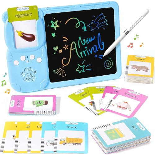 Image of 112 Talking Flash Cards with LCD Writing Tablet for Kids 3-8 Years, Rechargeable Learning & Drawing Board, Educational Toy for Boys & Girls, Preschool Learning Gift, Blue Doodle Board