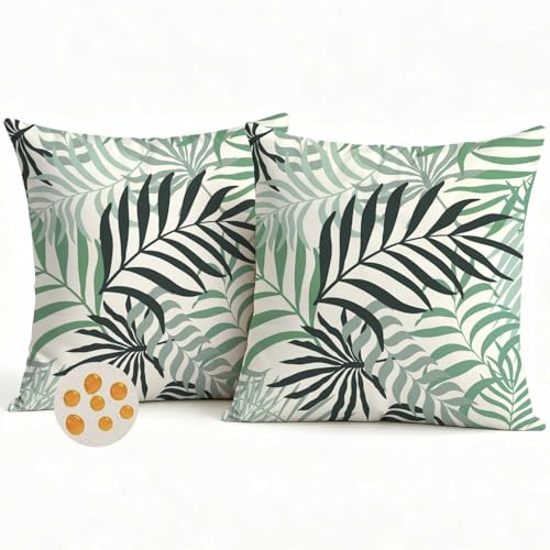 Avalune Housse de Coussin Canapé 40 x 40 Exterieur Impermeabl Vert Feuilles Tropicales Housse Coussin Décoratif Taie d'oreiller pour Chambre Sofa Salon...
