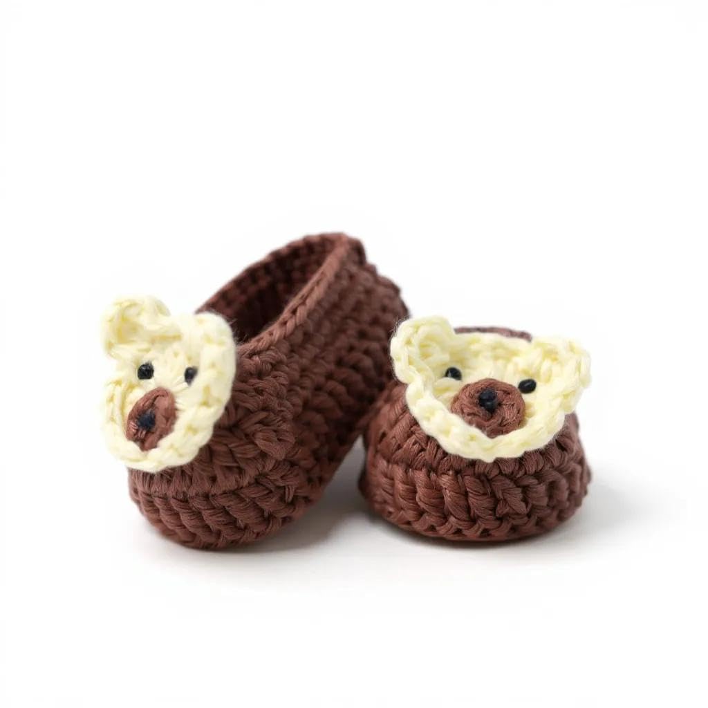 Handmade Crochet Teddy Booties for Newborn | Brown Baby Booties | Soft Cotton Yarn Teddy Bear Shoes | Amigurumi Baby Footwear | Handmade Newborn Crib Shoes | Baby Shower Gift-image-21
