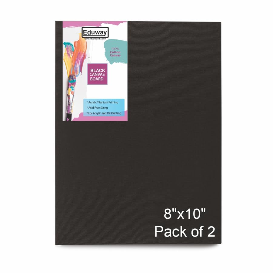 Eduway® Pizarra de lona negra para pintar, 8 x 10 Pof 2, de algodón preimprimado, de alta calidad, para artistas, ideal para acrílico, óleo, gouache, colores pastel (Pof 2) (20 x 25 cm)