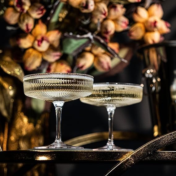 LEOMORDRibbed Coupe Glasses, Set of 2, 200ml Crystal Clear Cocktail Glasses, Vintage Fluted Design for Martini, Champagne and Wine 3