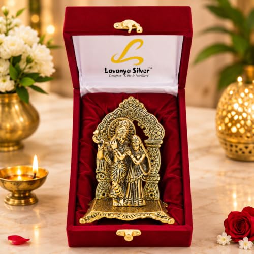 Image of Lavanaya Silver-Gold Plated Radha Krishna God Idol Statue-Showpiece With Velvet Gift Box-For Marriage Anniversary, Wedding, Housewarming, Diwali Gift, 10 cm , 10 cm