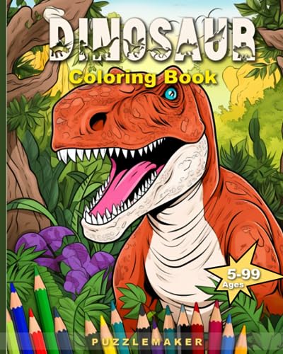 Dinosaur Coloring Book For Kids: Coloring book for Girls and Boys Ages 5-99. Children love to color Dinosaurs. With 50 Illustrations. Great Gift