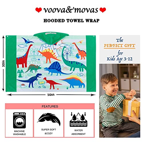 Voova & Movas Large Kids Hooded Towels | Soft Cotton (30X50 Inches) Beach, Bath, Pool Towel With Hood | Summer Beach Stuff For Boys&Girlsages 3-10 For Toddler,Jungle Dinosaur | Dino #TOP5