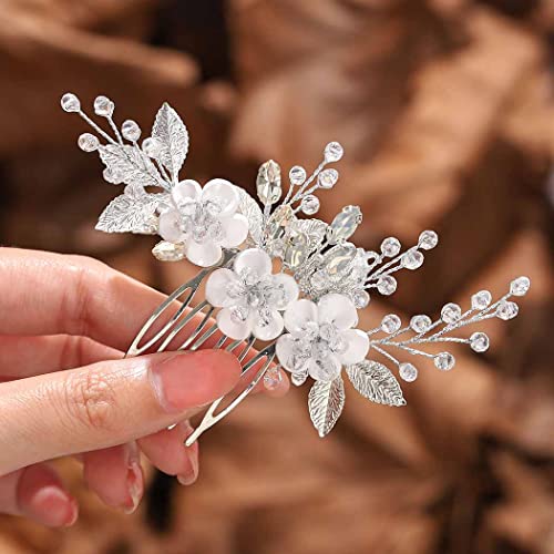 Vakkery Flower Bridal Hair Comb Silver Bride Crystal Hair Headpiece Prom Wedding Hair Accessories for Women and Girls - Image 2
