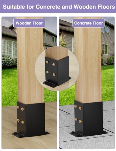 Image of 2 PCS Metal 4x4 Post Base, Inner Size 3.5 inchx3.5 inch | Heavy Duty Post Bracket, Anti-Corrosive Partition, Powder-Coated, For Pavilion Deck Railing Support
