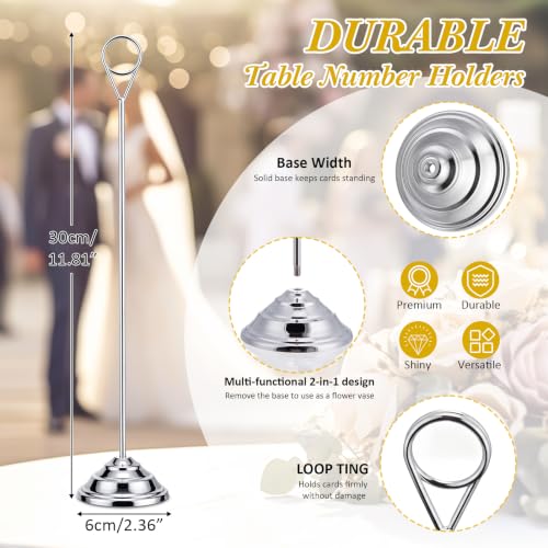 Image of 12 Pcs Table Number Holders Silver 12 Inch Metal Place Card Holders Table Number Stands Tabletop Sign Stands for Photos, Menu, Memo, Notes, Wedding, Restaurant, Banquet, Birthday