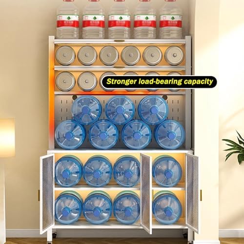 White Kitchen Storage Sideboard, Tall Bakers Rack with Stone Countertop & Adjustable Shelves, Standing Pantry Cabinet for Coffee Bar, 39x62in Space-Saving Design