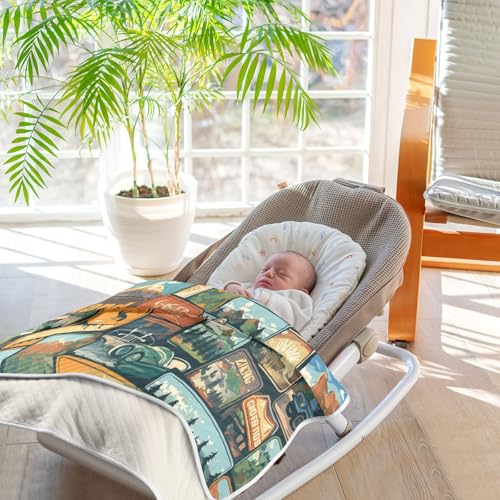 Image of Baby Swaddle Blanket for Boys Girls Soft Warm Stroller Throw Blanket for Newborn Infant Toddler 30X40in Camping National Park Colorful Labels Emblems (3)
