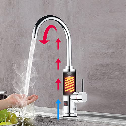 HOGART Elektrische Wasserhahn mit Durchlauferhitzer 230v für Küche, Garten, Bad, Wohnwagen, Camping, 2 Aufsätze, Smart Heater, Armatur mit Sofortiger Warmwasserbereiter, Warmwasserhahn, Wasserboiler