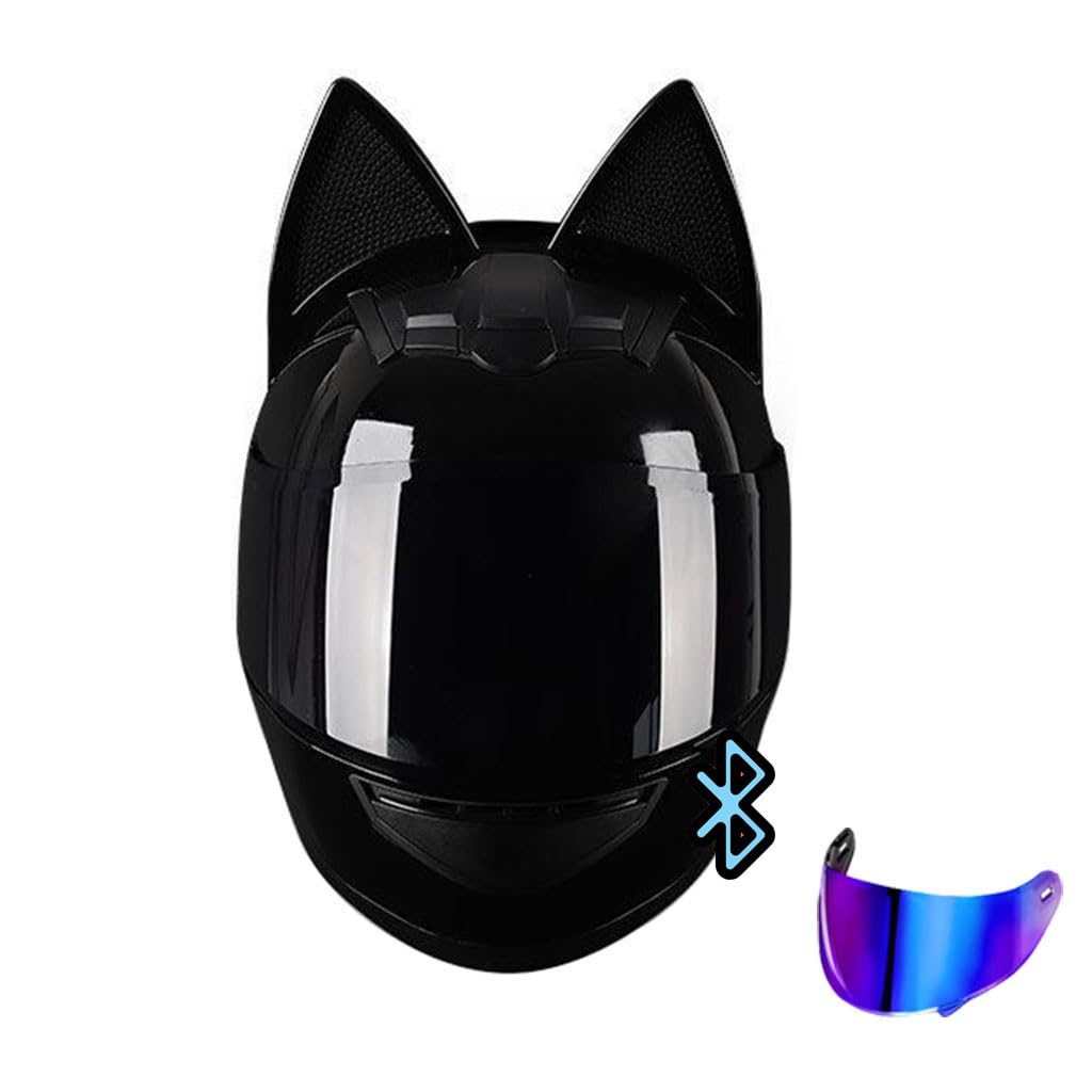Cool and Cute Motorcycle Cat Ear Helmet for Girl Women, DOT Certified Bluetooth Motorcycle Helmet Full Face Flip-Up Integrated Motorbike Gift Helmet,