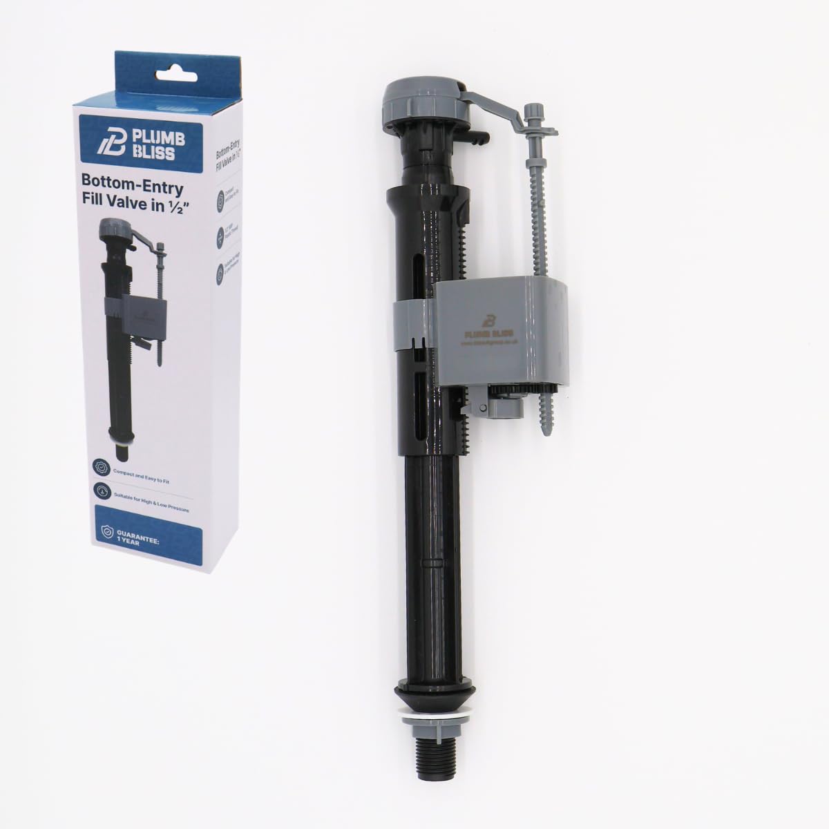 Plumb Bliss Inlet Valve Bottom-Entry Fill Valve in ½” BSP UK Plastic Thread with Instantaneous Shut-Off (Non-Corrosive Cistern Fill Valve)