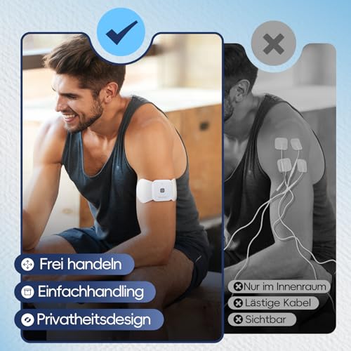 Comfytemp TENS Gerät Kabellos, Tragbar Schmerztherapie Wireless Massagegerät mit 15 Programme 16 Intensitätsstufen für Bein Rücken Schulter Arm Muskelstimulator mit 2 Pads K6101