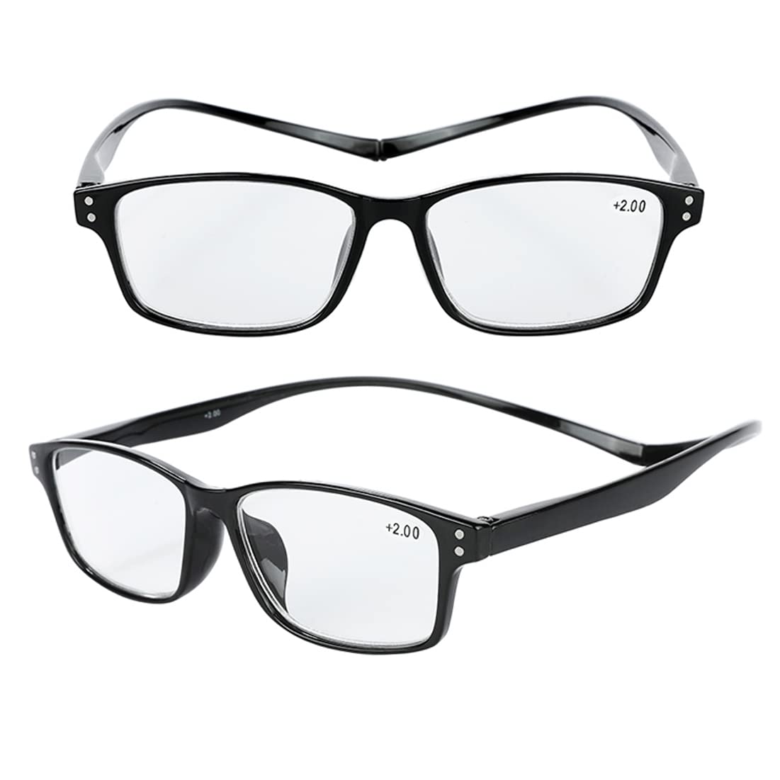 TRIFUTORO 2 Pack Magnetic Reading Glasses Long Temples Computer Readers Flexible Temple For Larger Face (Black, 1.0, multiplier_x)