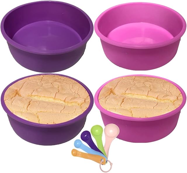 4 pcs 6 inch Silicone Cake Mould Round Non-Stick Cake Tins Layered Cake Baking Pans Molds Kitchen Bakeware Tray Pie Pastry Baking Trays - Pink and Purple