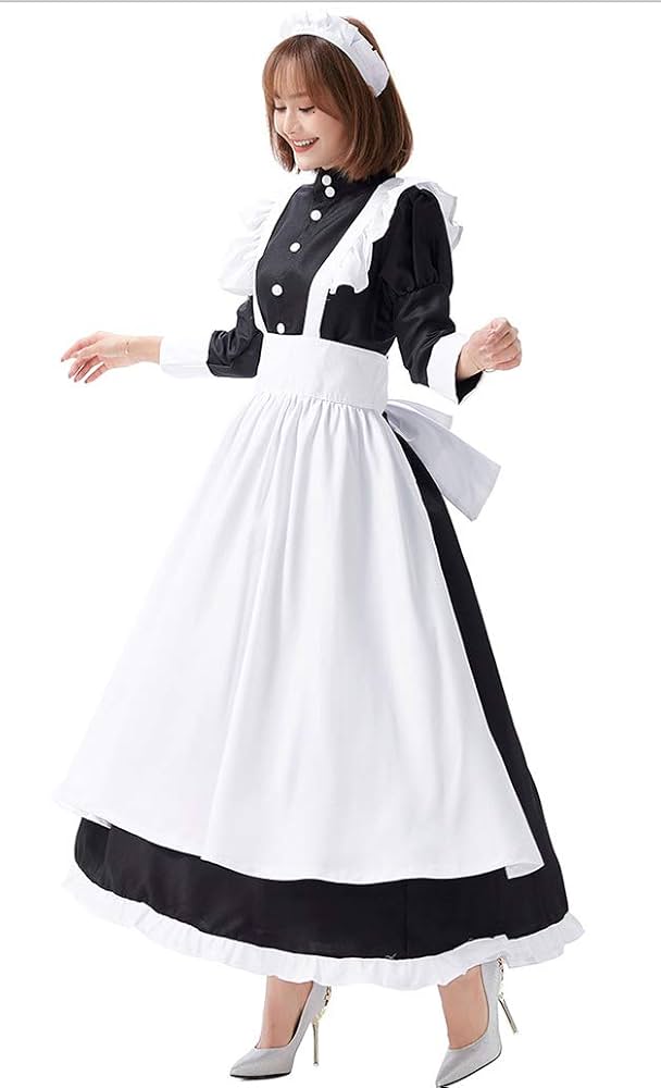 大きいサイズ  ロング丈 メイド服  ゴスロリ ワンピース  白黒  3XL G035大きいサイズ ロング丈 メイド服 ゴスロリワンピース 白黒