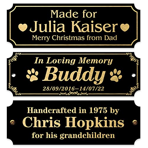 Image of Caramel Sweet Life Personalized Name Plates, Black Engraved Plaque with Gold Text, Trophy Plates Engraved, Custom Name Plate with Adhesive Backing or Screws, 3 inch W x 1 inch H