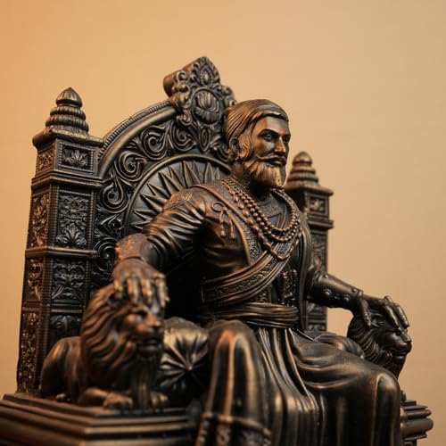 Image of Chhatrapati Shivaji Maharaj Idol 9 Inch | Antique Finish Resin Statue | Shivaji Maharaj Murti for Home Decor, Office, Gift