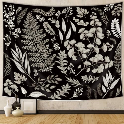 SVBright Botanical Black Tapestry 59Wx51H Inch Leaves Eucalyptus Vintage Simple Sage Green Nature...