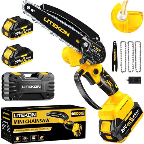 Mini Chainsaw 20V, 6Inch, 2x2000mAh Batteries, Quick Charger