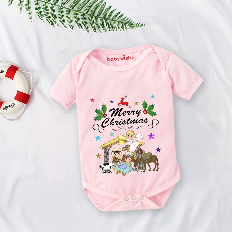 Image of baby wish Baby Christmas Bodysuits Newborn Santa Baby Romper Half Sleeve Unisex Romper Merry Christmas Party With Animal