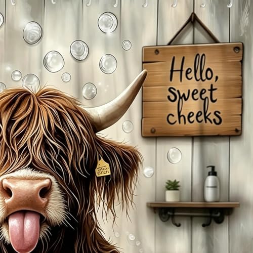 Rideau de douche vache en tissu imprimé rustique durable pour salle d'eau - 8