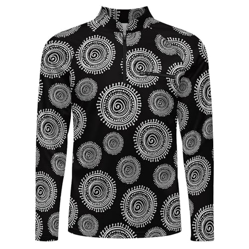 Africa Black and White Round Ornaments Men's Rash Guard Long Sleeves Quick Dry Fishing Workout Shirts with Zipper4