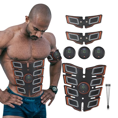 FONCBIEN Abdominales Electroestimulacion, EMS Electroestimulador Muscular USB Recargable Estimulador Muscular, 6 Modos y 15 Intensidades para Brazo/Piernas/Glúteos