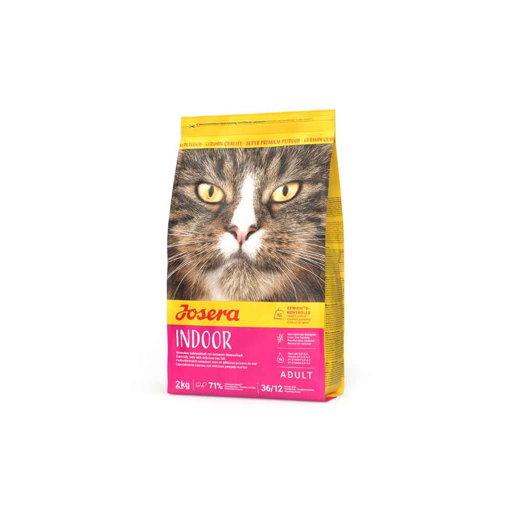 JOSERA Indoor Cat (6 x 2 kg) | dla dorosłych | sucha karma premium dla dorosłych sterylizowanych kotów | receptura bez zbóż | umiarkowana zawartość tłuszczu do kontroli wagi | z drobiem | 6 sztuk w