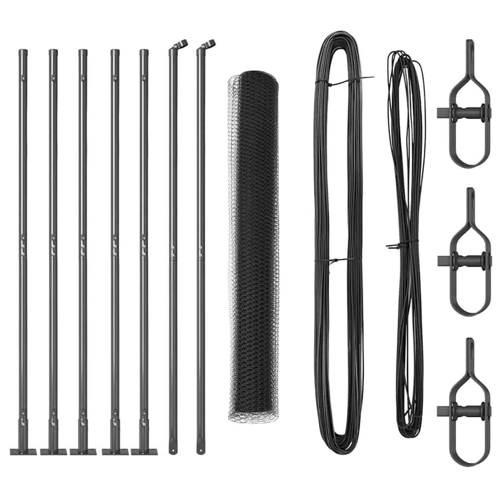 Grey Steel PVC Fence Post 10x0.8m 13mm Mesh Garden Boundary Kit Outdoor Security Barrier Corrosion Resistant Easy Installation