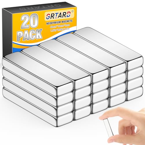 Image of Grtard 20 Pack Strong Neodymium Magnets, 40x10x5mm Heavy Duty Magnets Bar | Rare Earth Powerful Rectangular Magnets for Crafts, Cruise, Fridge, Industrial, and Home Organization