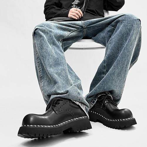 Men's Black Leather Platform Oxford Shoes Classic Round Toe Lace Up Comfort Lug Sole Chunky Heel Casual Derby Shoes Business Office Work Dress Shoes3