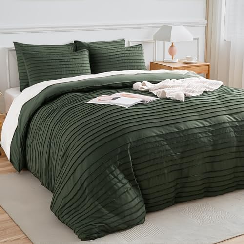 Image of NEXHOME PRO Duvet Cover Queen,3 Pieces Boho Tufted Duvet Cover Set, Soft and Lightweight 100% Washed Microfiber Comforter Cover Set for All Season(Olive Green,90 x 90)-No Comforter