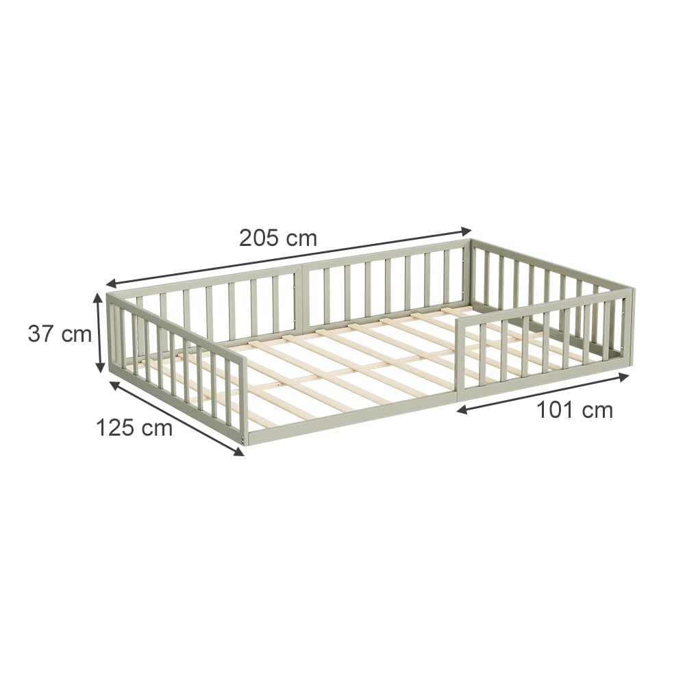 VitaliSpa Letto a pavimento Minno 120x200, letto bambini in metallo, letto Montessori con protezione anticaduta, bassa altezza d’ingresso, greige