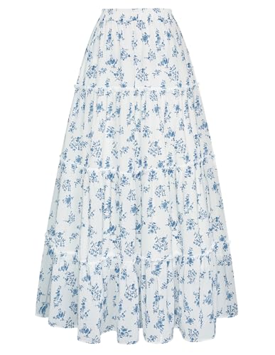 Jupe longue d'été à motif floral bohème et volants en cascade