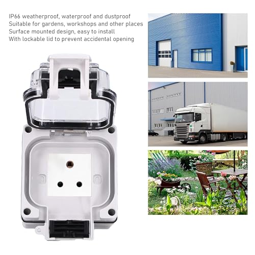 Image of MX IP66 Waterproof Outdoor Electrical Socket Box, 250V 6A Indian 2 Module Weatherproof Wall Socket with Spring Cover & Locking System, Dustproof Power Outlet for Garden, Balcony & Garage