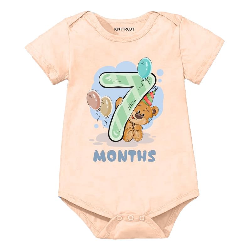 Image of Knitroot Monthly Birthday Teddy Special, Newborn Baby Half Sleeve Unisex Romper, Onesies, Sleepsuit, Body Suit, Envelope Neck, 1 to 12 Months Print, 0-12 Months, Infant Cloth for Boys & Girls