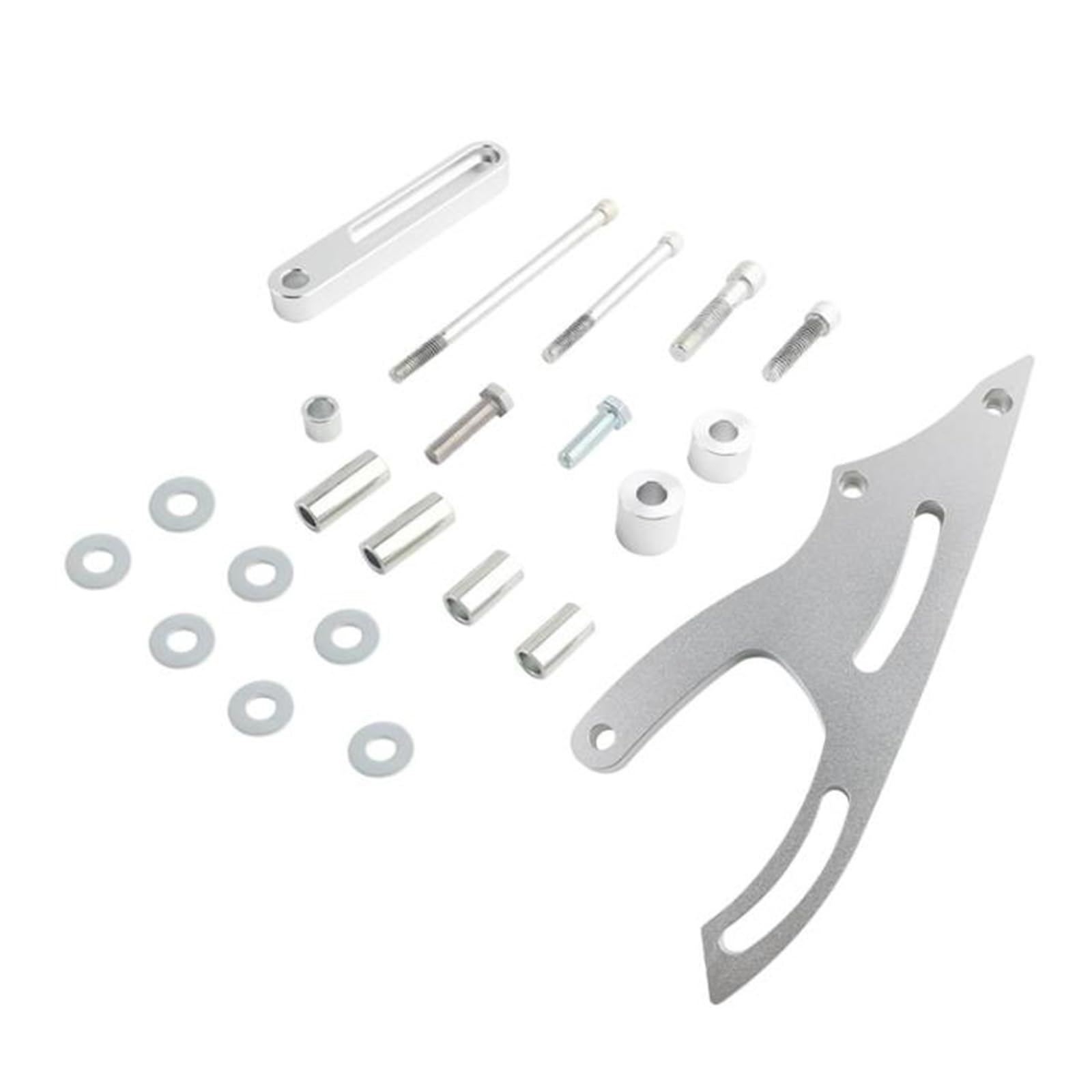 6061 Set Staffa sterzo Lavorato anodizzato Argento Supporto sterzo per Auto SBF 289 302 351W Pompa Saginaw Serie P Staffa Montaggio Pompa Saginaw Serie P Alluminio