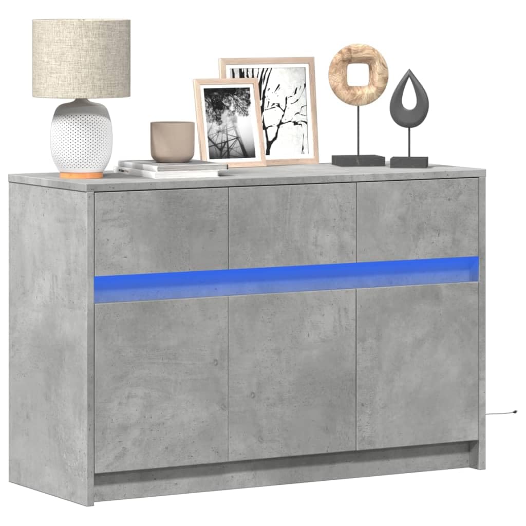 Armoire TV moderne avec éclairage LED RVB et grand espace de rangement gris béton