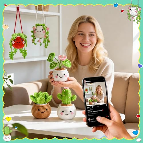 Image of Joyclub Crochet Kit for Beginners 6 Fake Plants with Video for Adults
