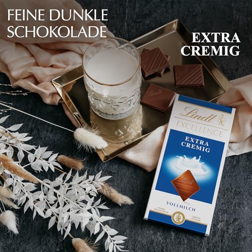 Lindt EXCELLENCE Extra Cremig - Vollmilchschokolade | 100 g Tafel | Zartschmelzende Edel-Milchschokolade mit cremig-milchigem Aroma | Intensiver, langanhaltender Geschmack | Schokoladengeschenk