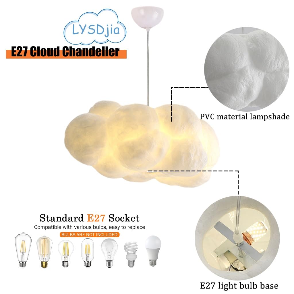 Lustre Creative Cotton Cloud Suspension Luminaire Romantique Décoration Intérieure Hauteur Réglable 1 Lampe Blanc Lampe Suspendus E27 Convient pour Hôtel Restaurant Chambre Salon Éclairage (S